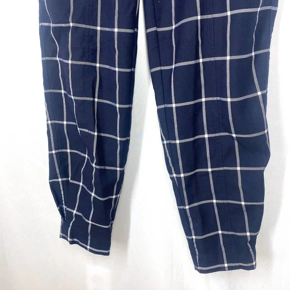 Derek Lam Collective Dress Pants Navy Blue Windowpane Plaid Trouser High Rise 36 Straight Leg